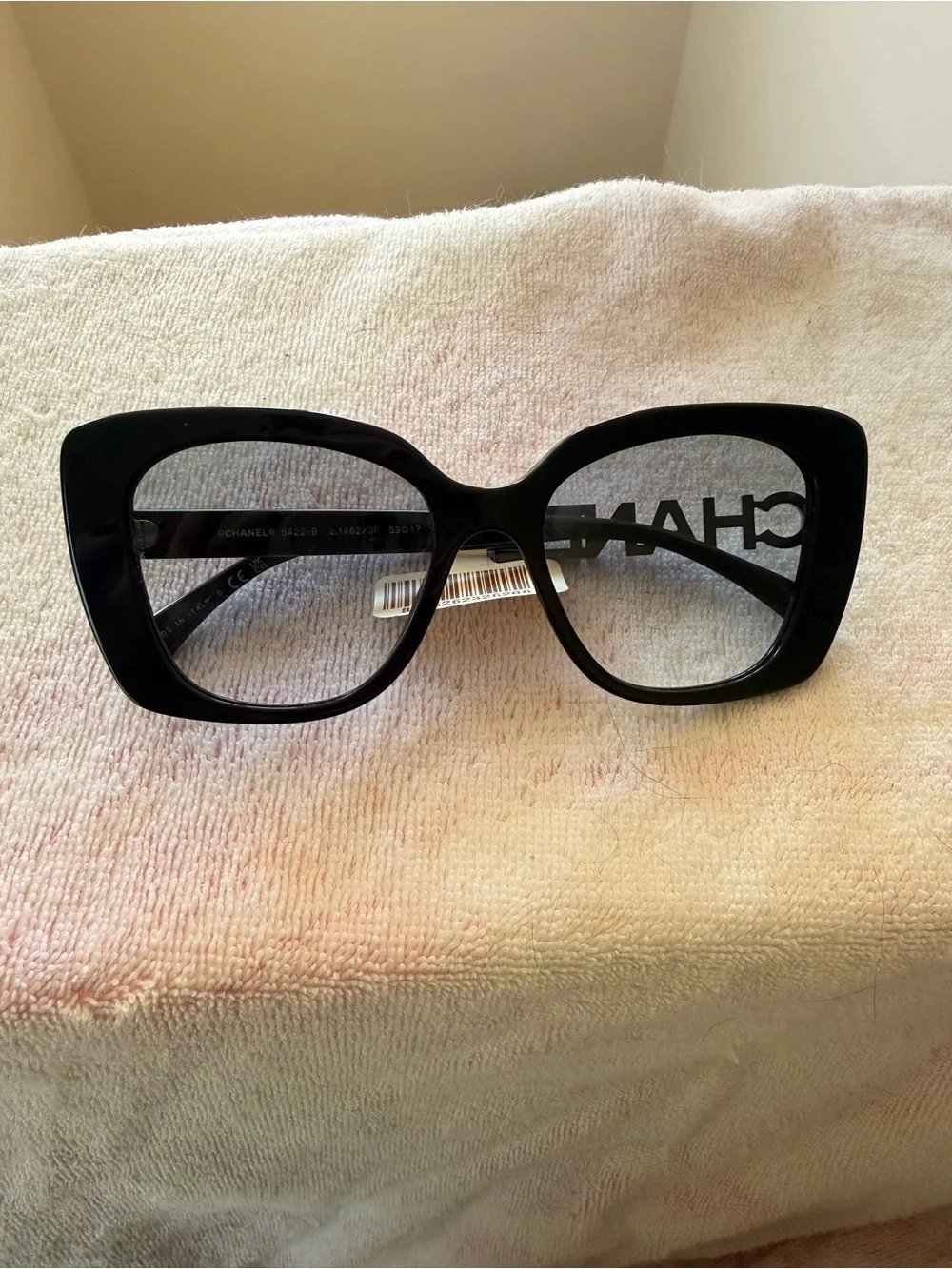 CHANEL Blue Logo Crystal Accent Cat-Eye Sunglasses